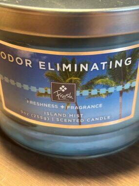 Fresh Fragrances Odor Eliminating 3-Wick Candle Island Mist Scent 9oz Glass Jar